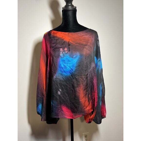 UNIQUE Simply Silk Lightweight Tie Dye Washable Silk One Size Poncho Kimono WOW! - Picture 1 of 7